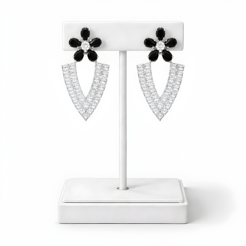NNET001 ZYN V-Flower Ear Tops – Silver Plated