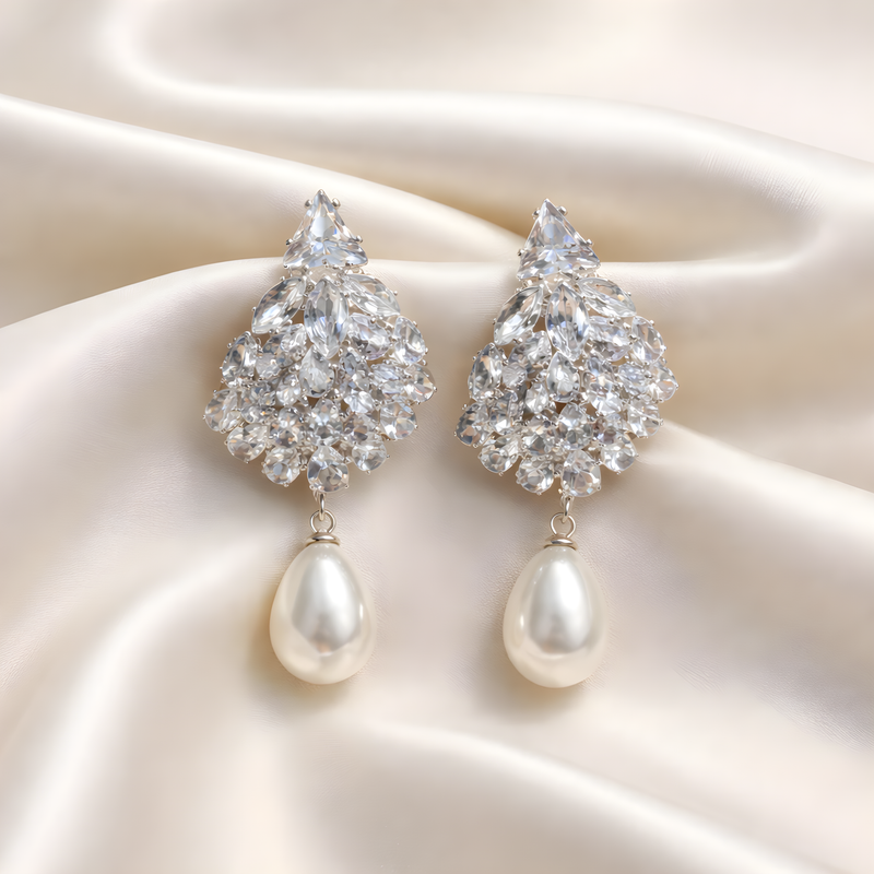 NNED001 ZYN Leaf Pearl Drop Earrings