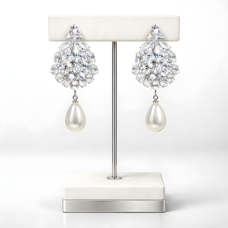 NNED001 ZYN Leaf Pearl Drop Earrings