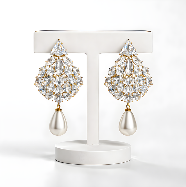 NNED001 ZYN Leaf Pearl Drop Earrings
