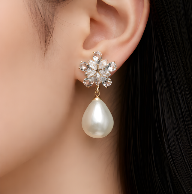 NNED003 ZYN Flower & Peral Drop Earrings