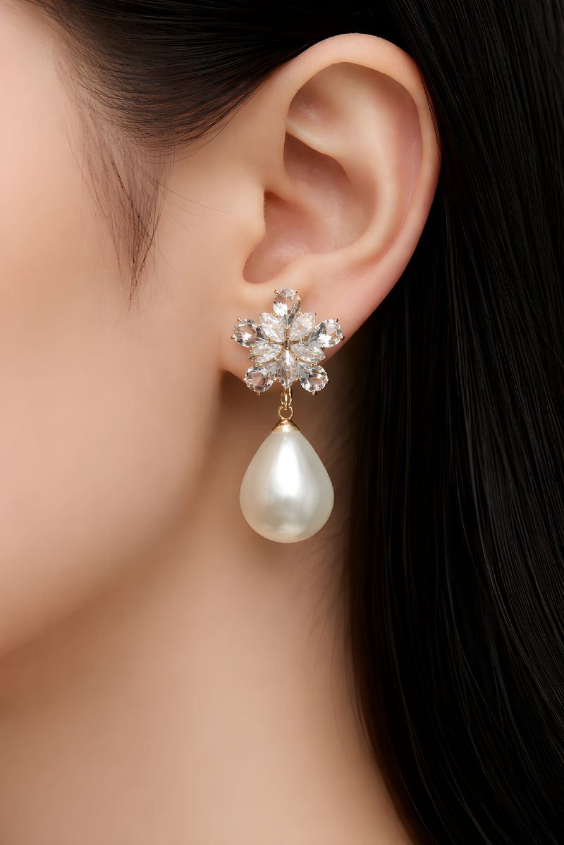 NNED003 ZYN Flower & Peral Drop Earrings