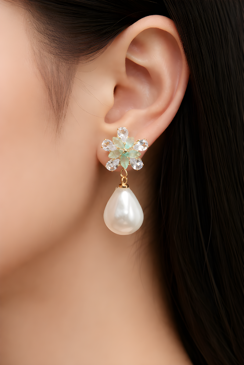 NNED003 ZYN Flower & Peral Drop Earrings