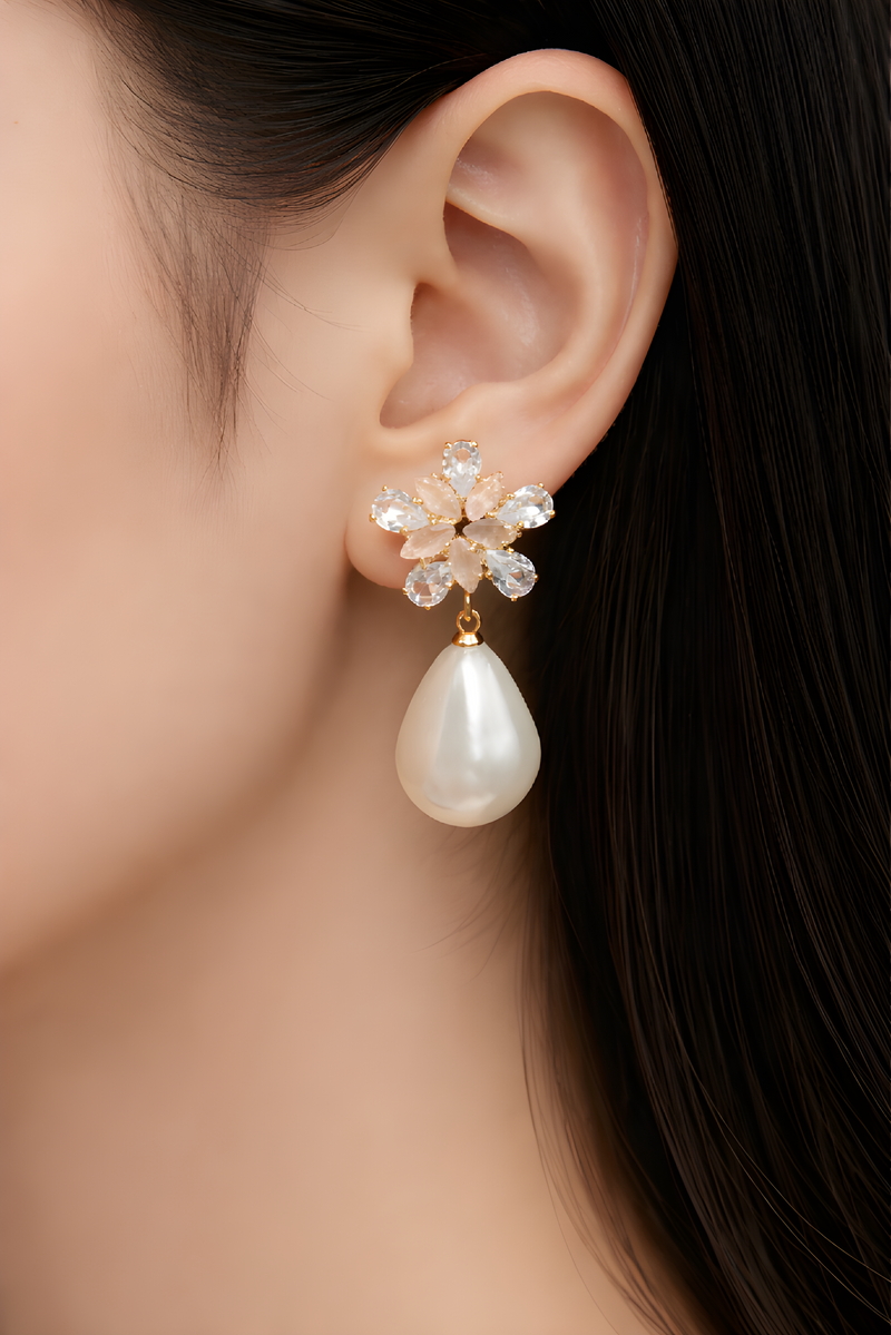 NNED003 ZYN Flower & Peral Drop Earrings