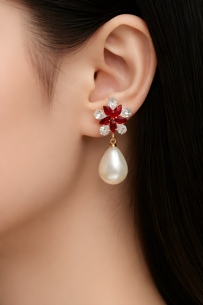 NNED003 ZYN Flower & Peral Drop Earrings