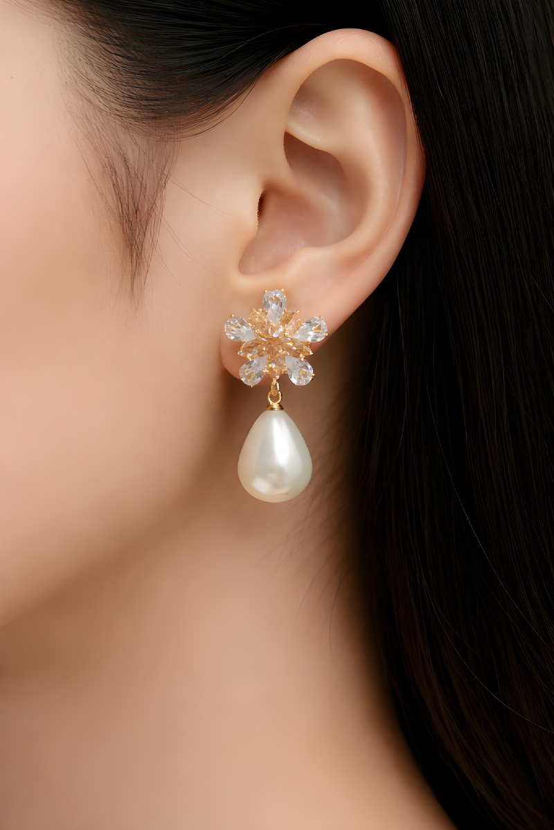 NNED003 ZYN Flower & Peral Drop Earrings