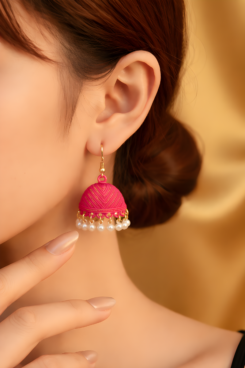 NNCJ001 ZYN Pearl Drop Filigree Jhumki