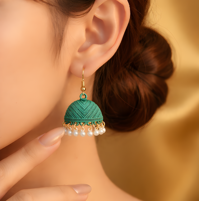 NNCJ001 ZYN Pearl Drop Filigree Jhumki