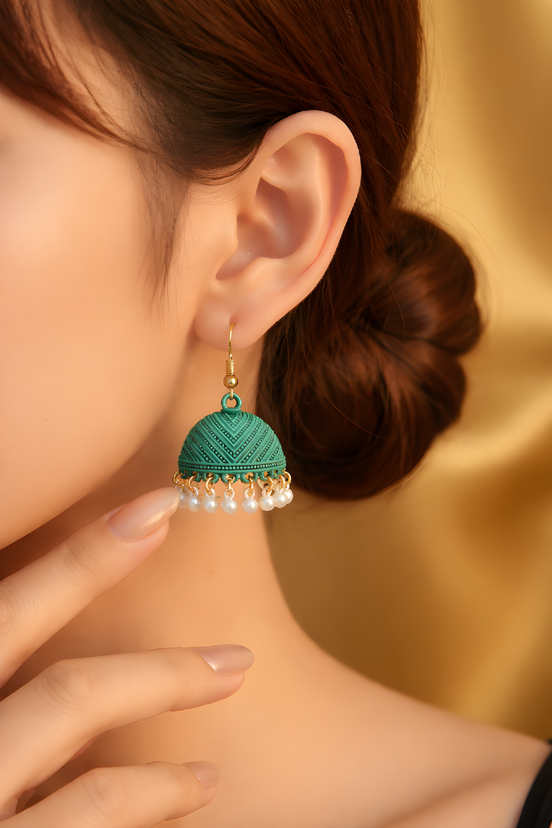 NNCJ001 ZYN Pearl Drop Filigree Jhumki