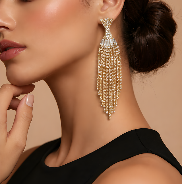 NNED004 ZYN Bow Lines Tassel Drop Earrings