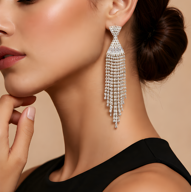 NNED004 ZYN Bow Lines Tassel Drop Earrings