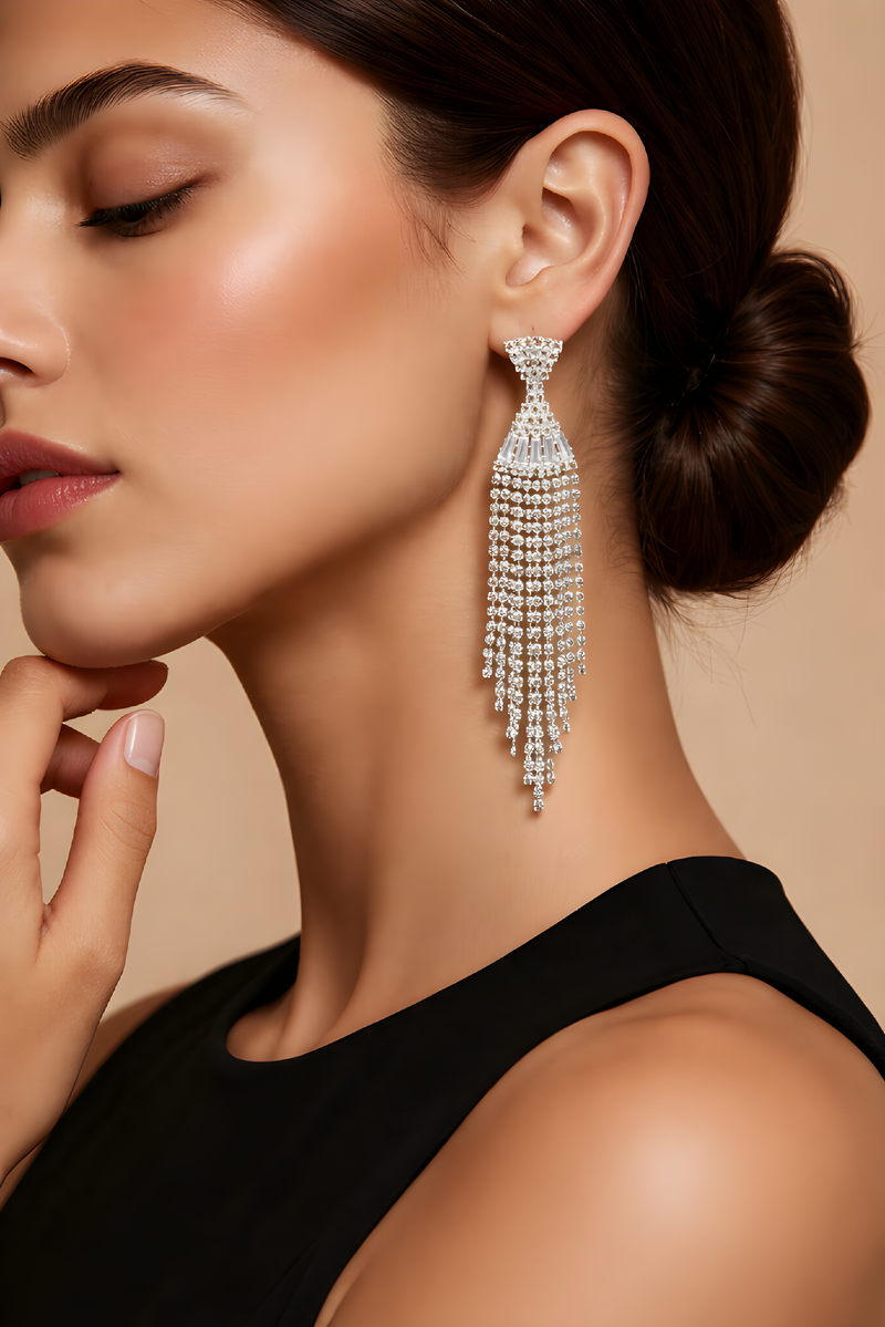 NNED004 ZYN Bow Lines Tassel Drop Earrings