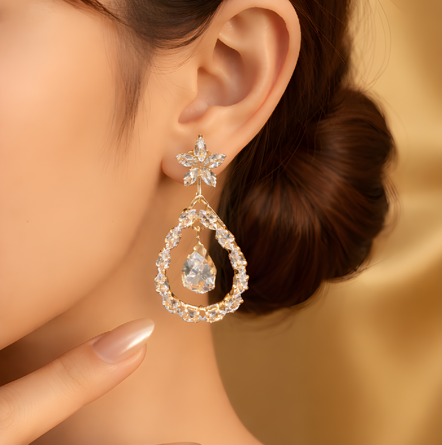 NNED007 ZYN Pear & Flower Drop Earrings
