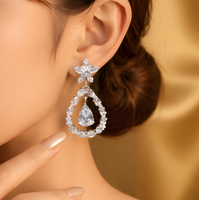 NNED007 ZYN Pear & Flower Drop Earrings