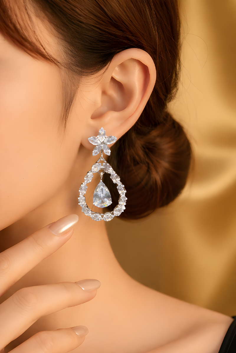 NNED007 ZYN Pear & Flower Drop Earrings