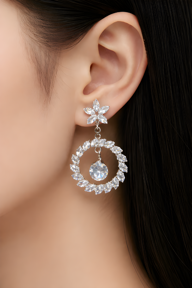 NNED008 ZYN Flower & Circle Pear Drop Earrings