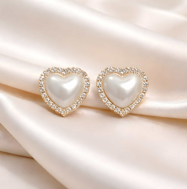 NNET008 ZYN Heart Layer Pearl Ear Tops