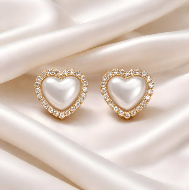 NNET008 ZYN Heart Layer Pearl Ear Tops