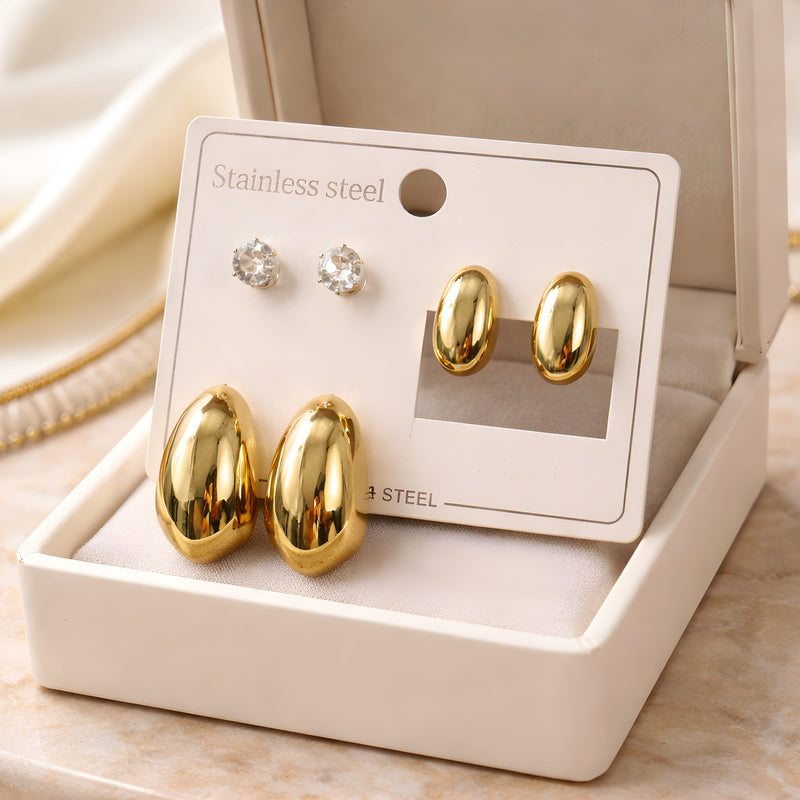 NNEH004 ZYN C & Round Shape Ear Hoops 3 Sets