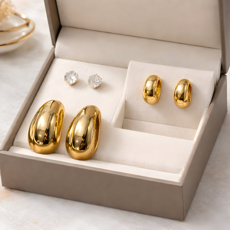 NNEH004 ZYN C & Round Shape Ear Hoops 3 Sets