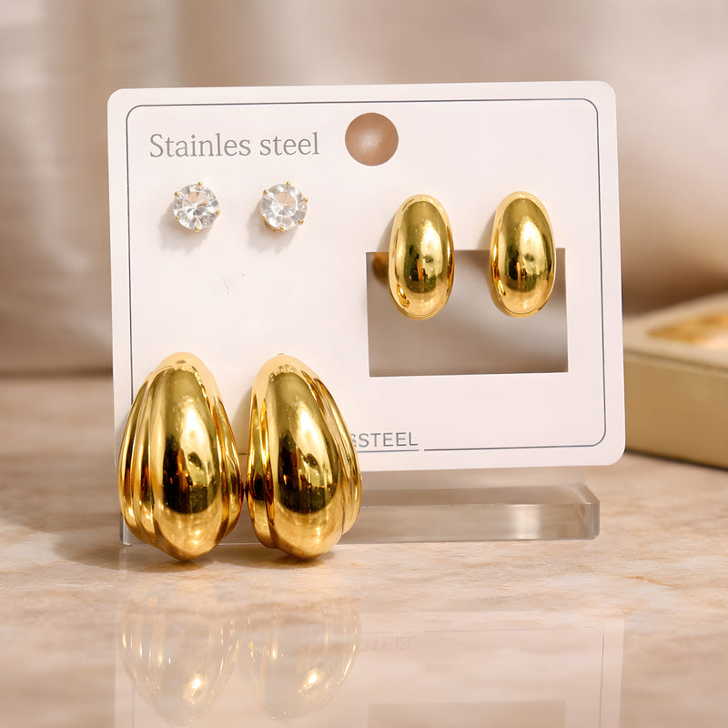 NNEH004 ZYN C & Round Shape Ear Hoops 3 Sets