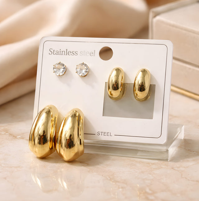 NNEH004 ZYN C & Round Shape Ear Hoops 3 Sets