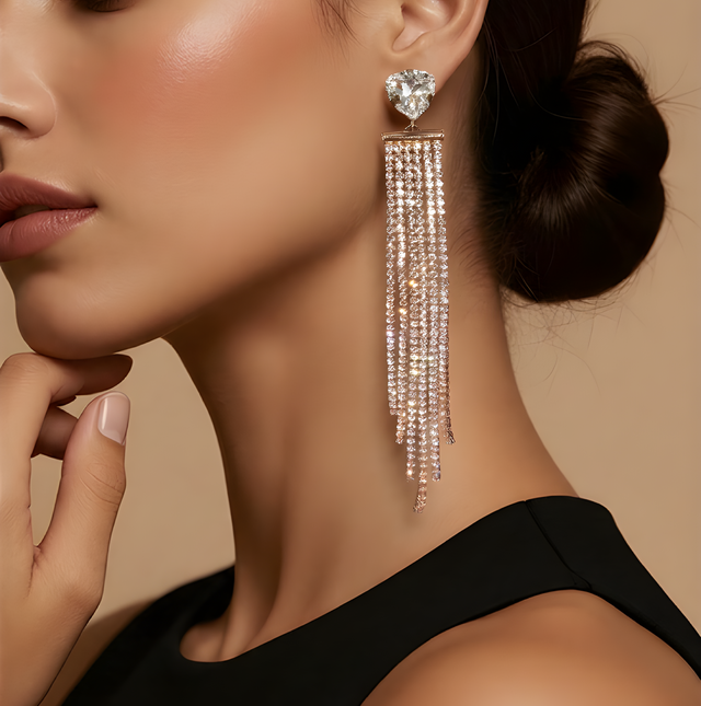 NNED030 ZYN Heart Tassel Drop Earrings