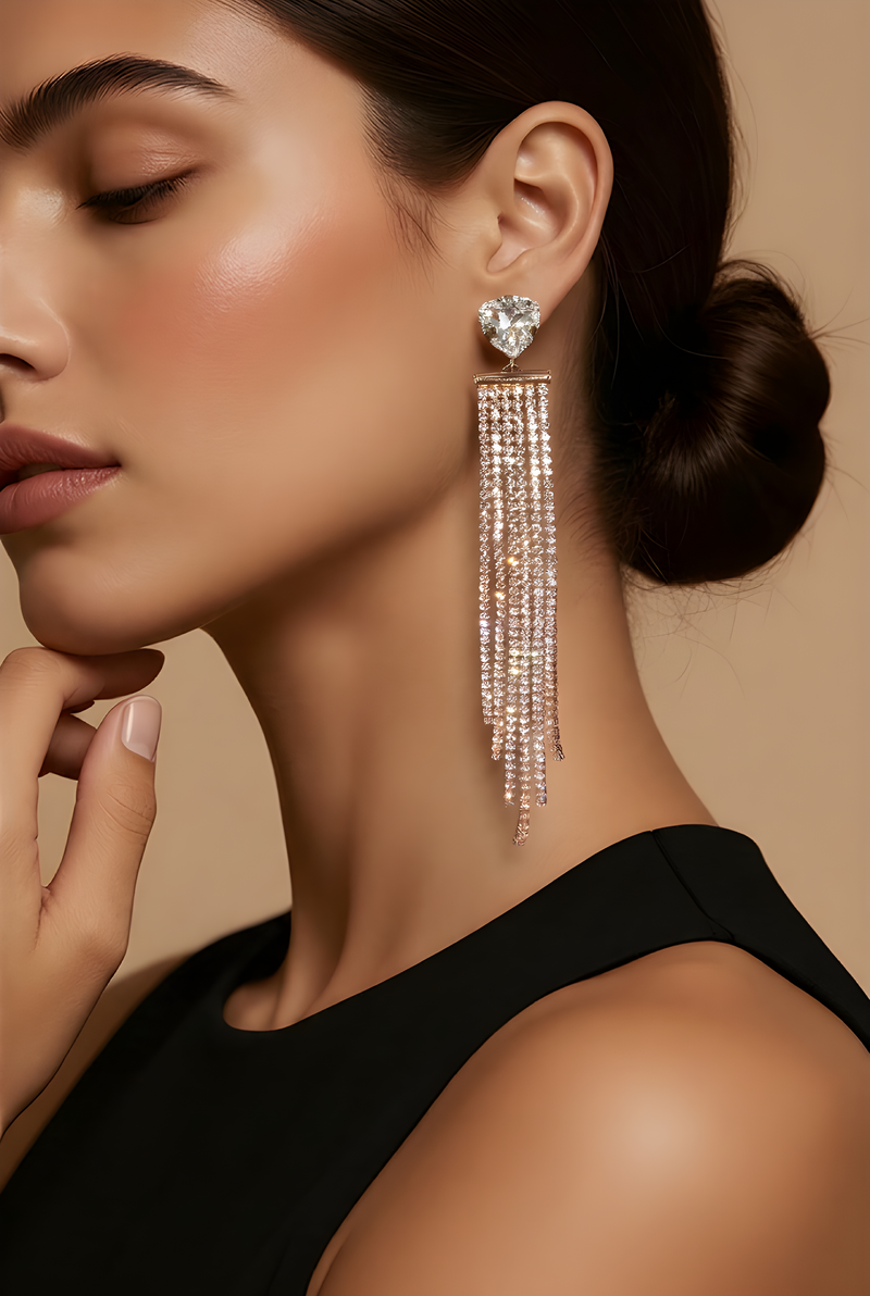 NNED030 ZYN Heart Tassel Drop Earrings