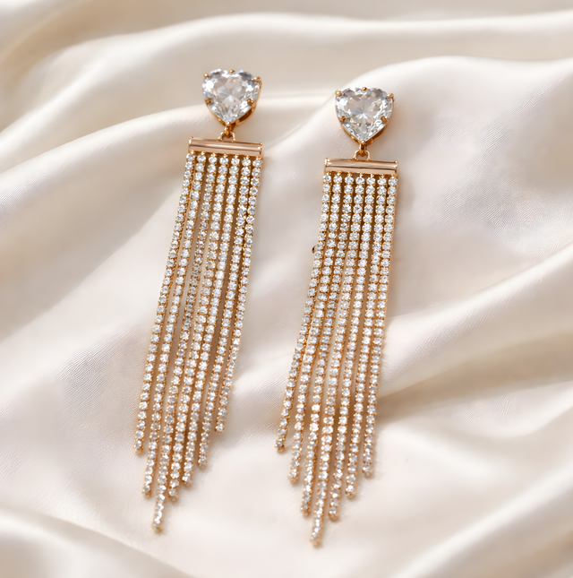 NNED030 ZYN Heart Tassel Drop Earrings