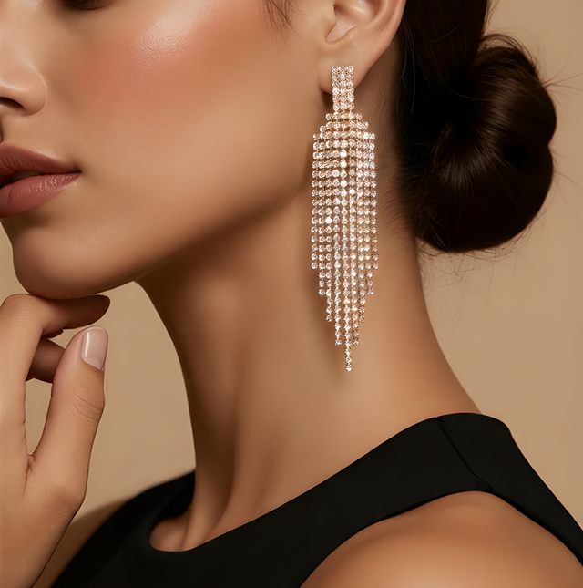NNED031 ZYN Golden Crystal Cascade Drop Earrings