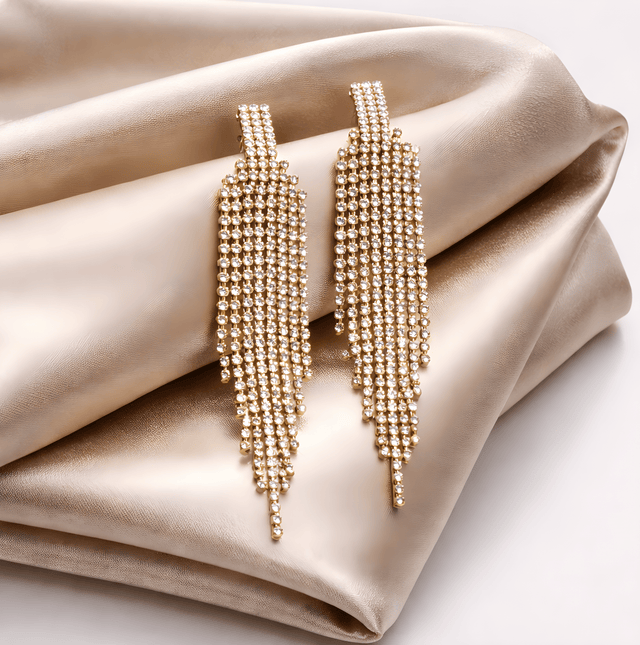 NNED031 ZYN Golden Crystal Cascade Drop Earrings