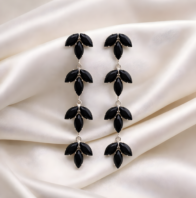NNED033 ZYN Midnight Leaf Crystal Drop Earrings