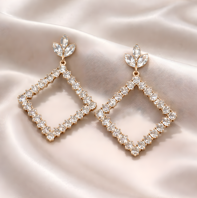 NNED037 ZYN Radiant Diamond Frame Drop Earrings