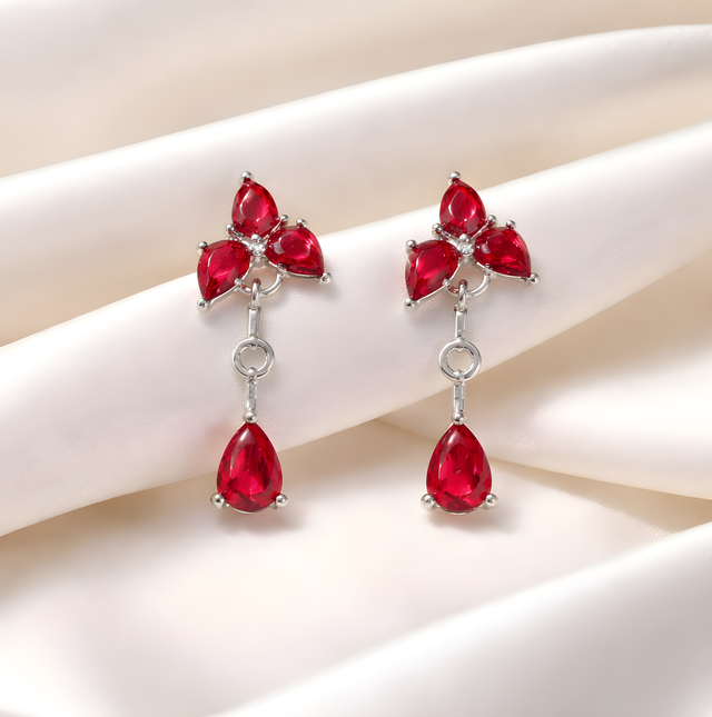 NNED034 ZYN Ruby Blossom Crystal Drop Earrings