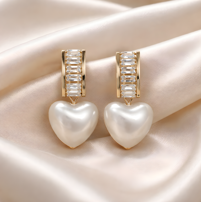 NNED043 ZYN Crystal Pearl Heart Drop Earrings