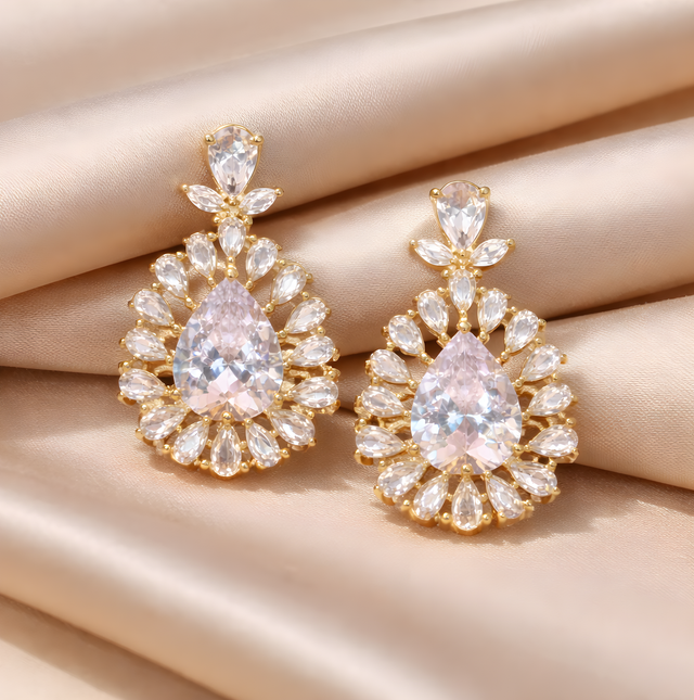 NNED038 ZYN Aurora Teardrop Crystal Statement Earrings