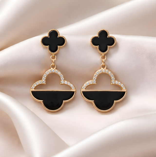 NNED040 ZYN Midnight Clover Crystal Drop Earrings