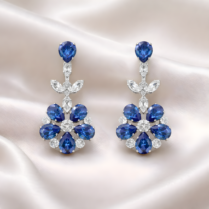 NNED027 ZYN Leaf & Flower Drop Earrings