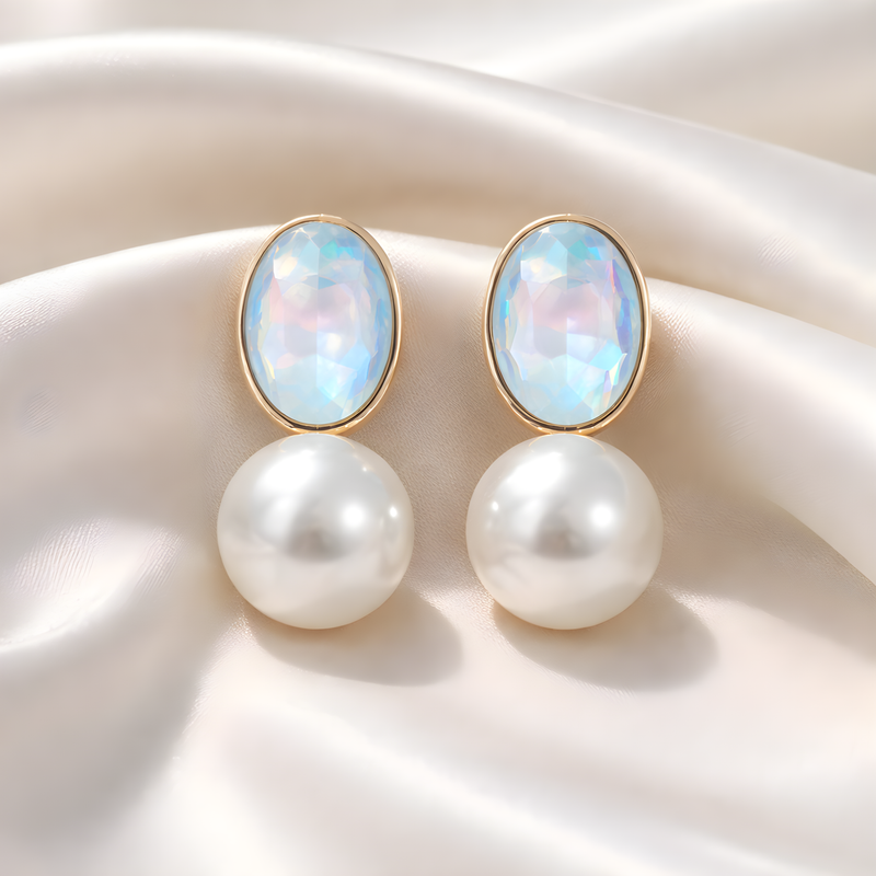 NNED045 ZYN Crystal Pearl Stud Earrings