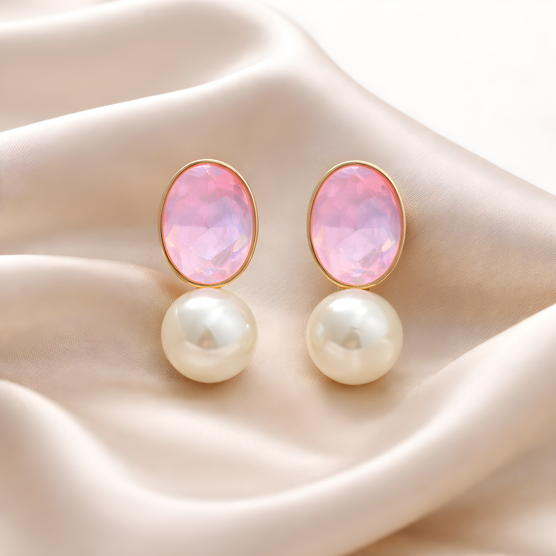 NNED045 ZYN Crystal Pearl Stud Earrings