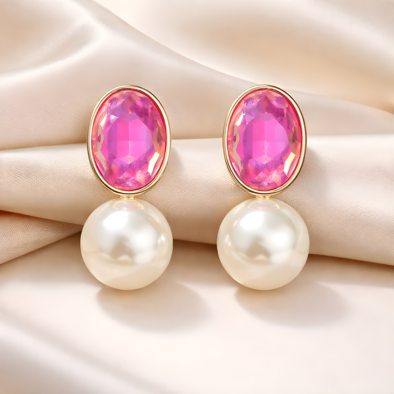 NNED045 ZYN Crystal Pearl Stud Earrings