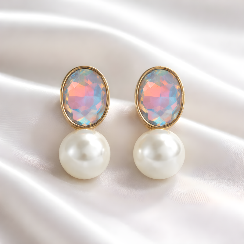 NNED045 ZYN Crystal Pearl Stud Earrings