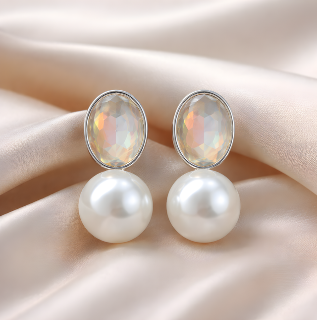 NNED045 ZYN Crystal Pearl Stud Earrings