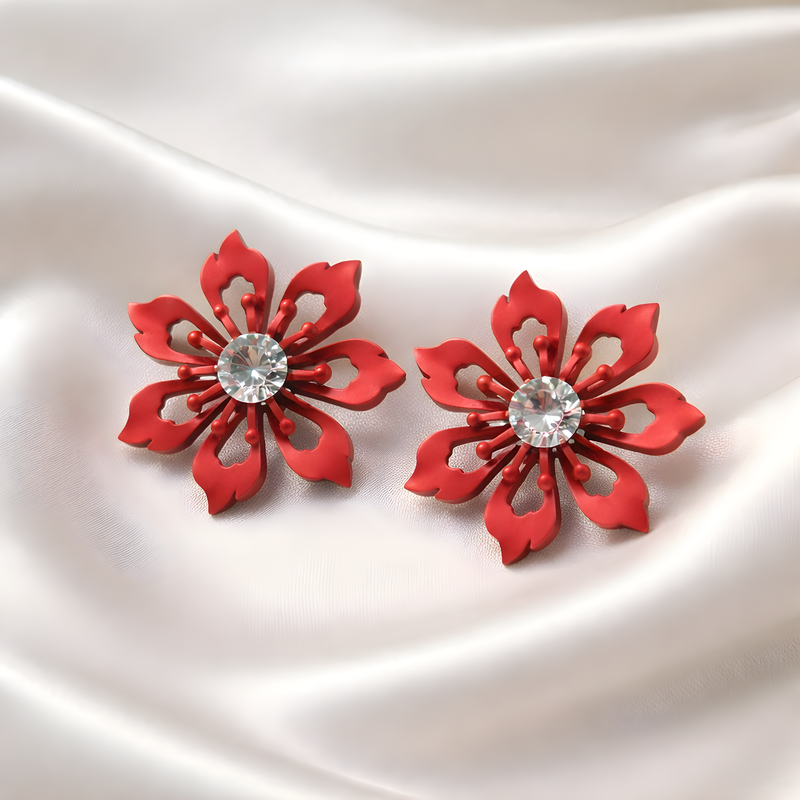 NNET012 ZYN Floral Crystal Stud Earrings