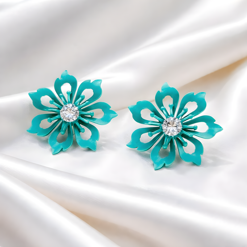 NNET012 ZYN Floral Crystal Stud Earrings