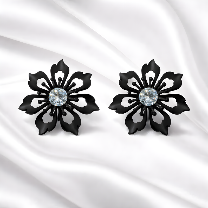 NNET012 ZYN Floral Crystal Stud Earrings