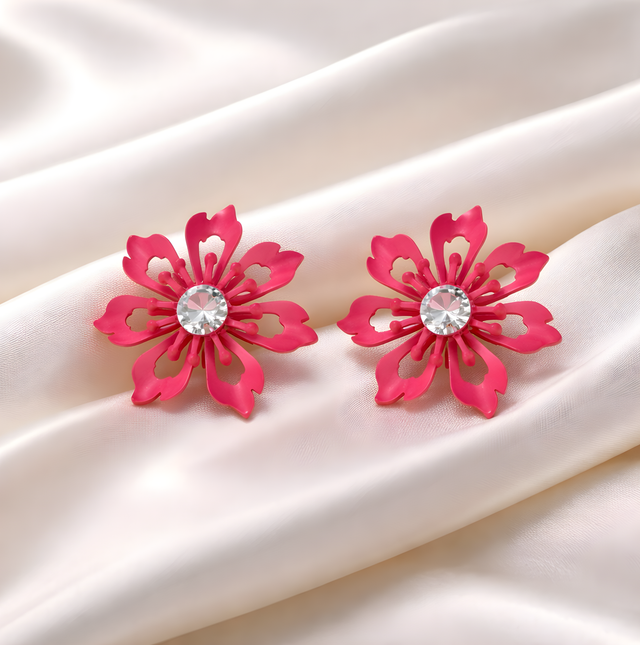 NNET012 ZYN Floral Crystal Stud Earrings