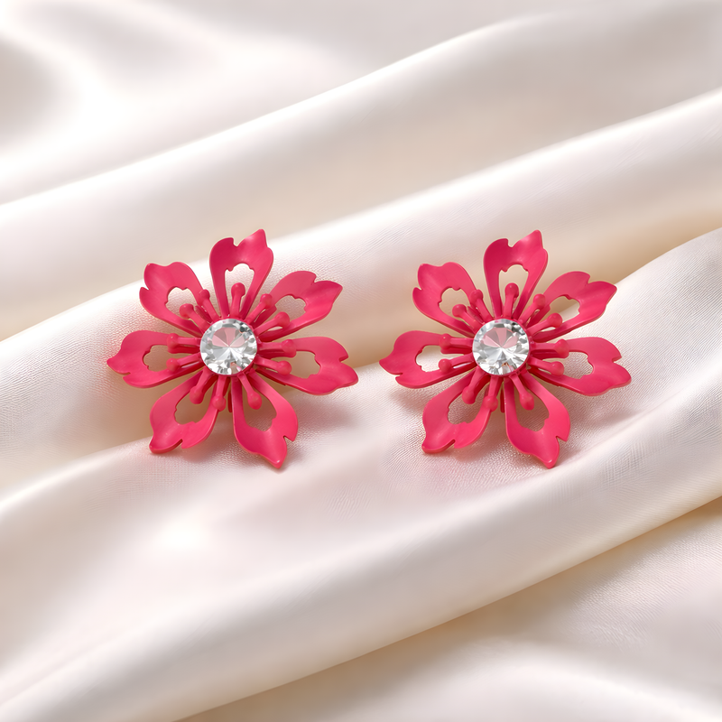 NNET012 ZYN Floral Crystal Stud Earrings