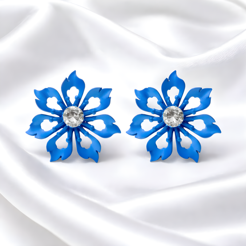 NNET012 ZYN Floral Crystal Stud Earrings