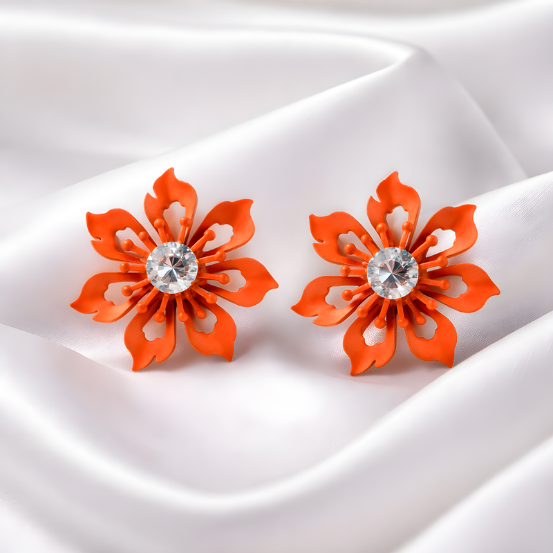 NNET012 ZYN Floral Crystal Stud Earrings